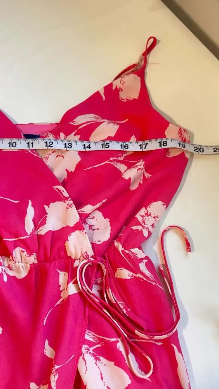 Barbiecore Pink Floral Wrap Midi Dress Coquette Cottagecore Vacation